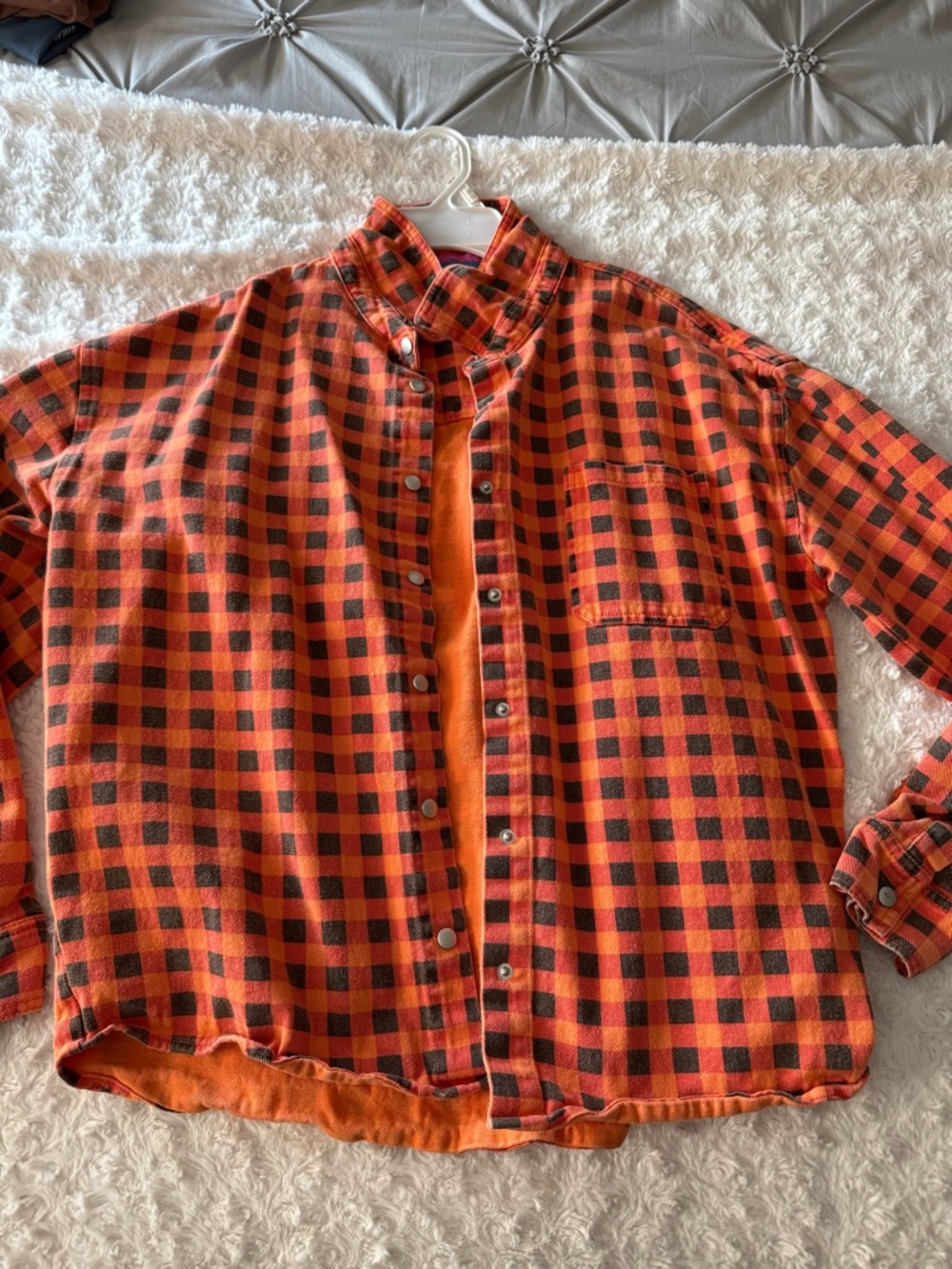 Orange and Black  Plaid Flannel Shirt